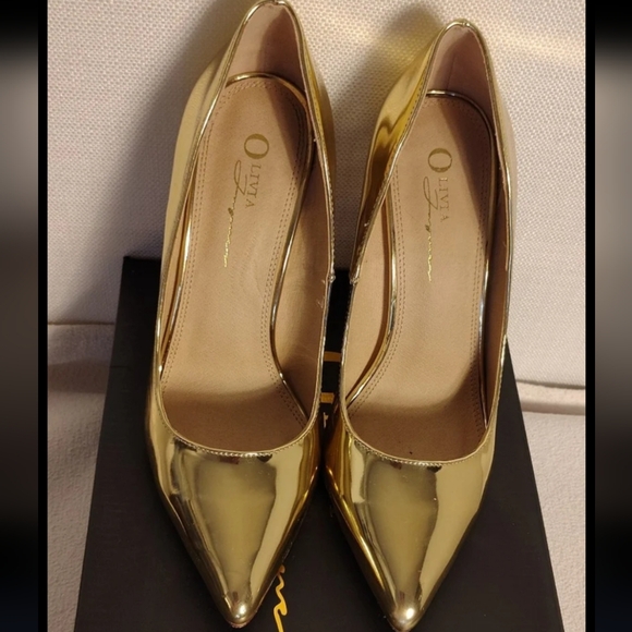 OLIVIA FERGUSON Kiara Gold Pointed-Toe High Heels – Size 7.5 - Picture 4 of 9
